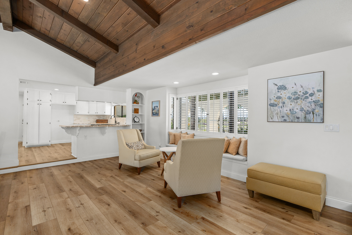 Open living room with view toward kitchen