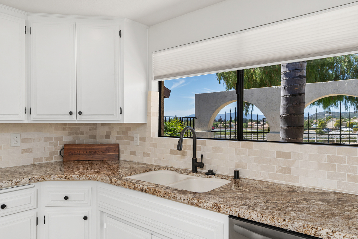 Kitchen sink with picture window view