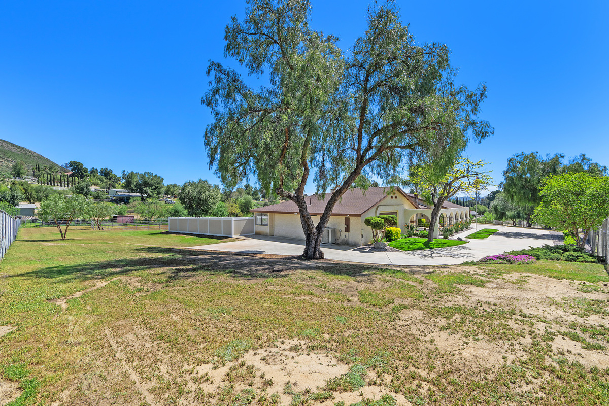 Estate grounds with mature trees and expansive lawn