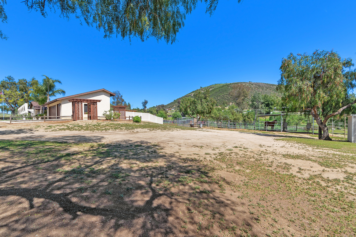 Equestrian estate grounds with corrals