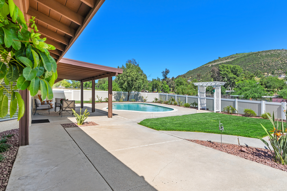 Covered patio and swimming pool