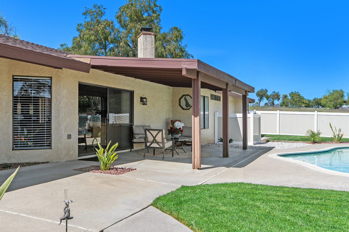 Covered patio and pool area