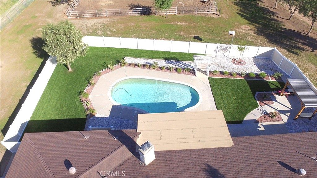 Aerial view focusing on pool area