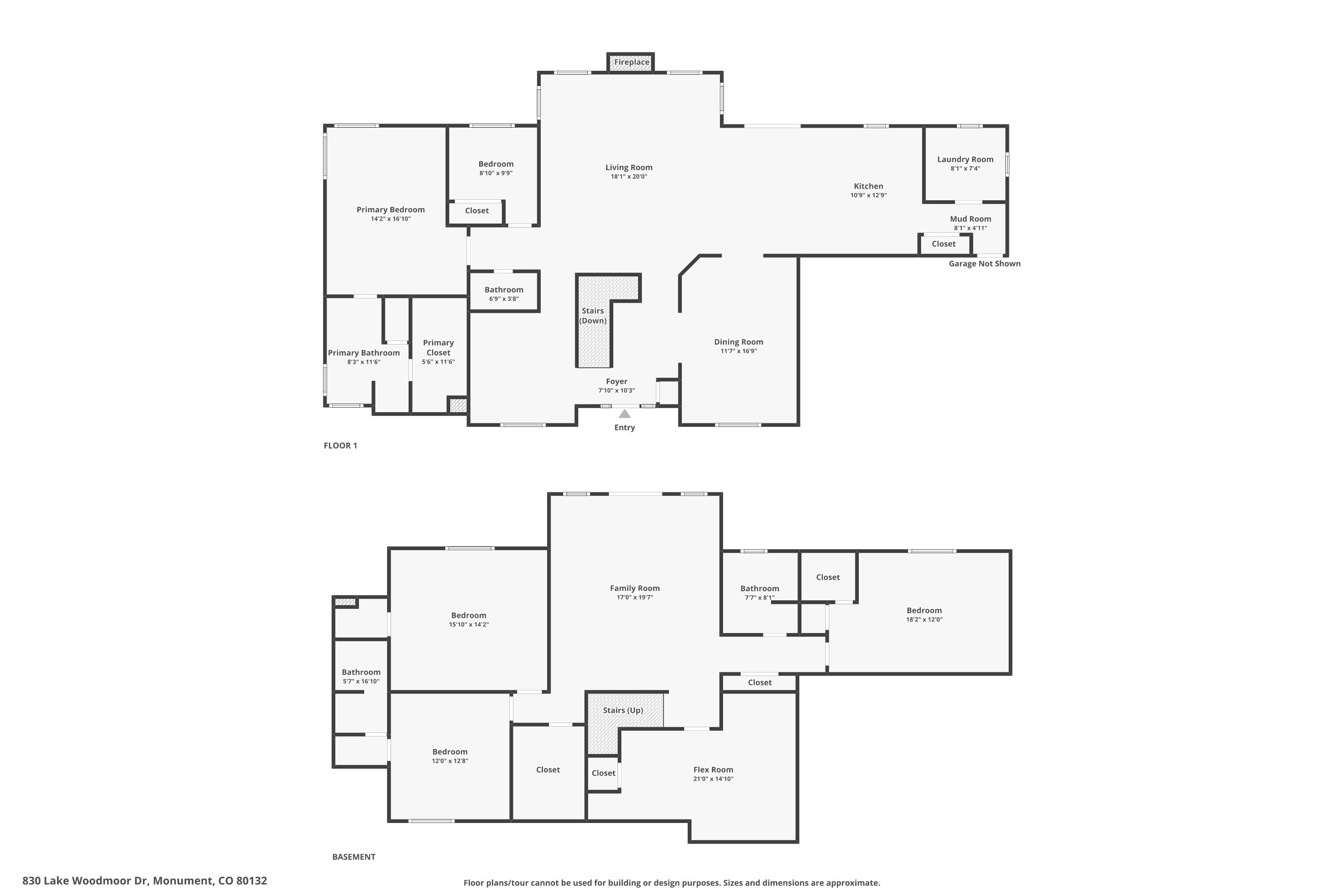 Overview floorplan of 830 Lake Woodmoor showing both levels together