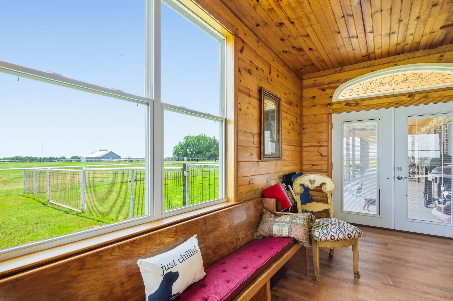 Serenity Room viewing area with pasture views