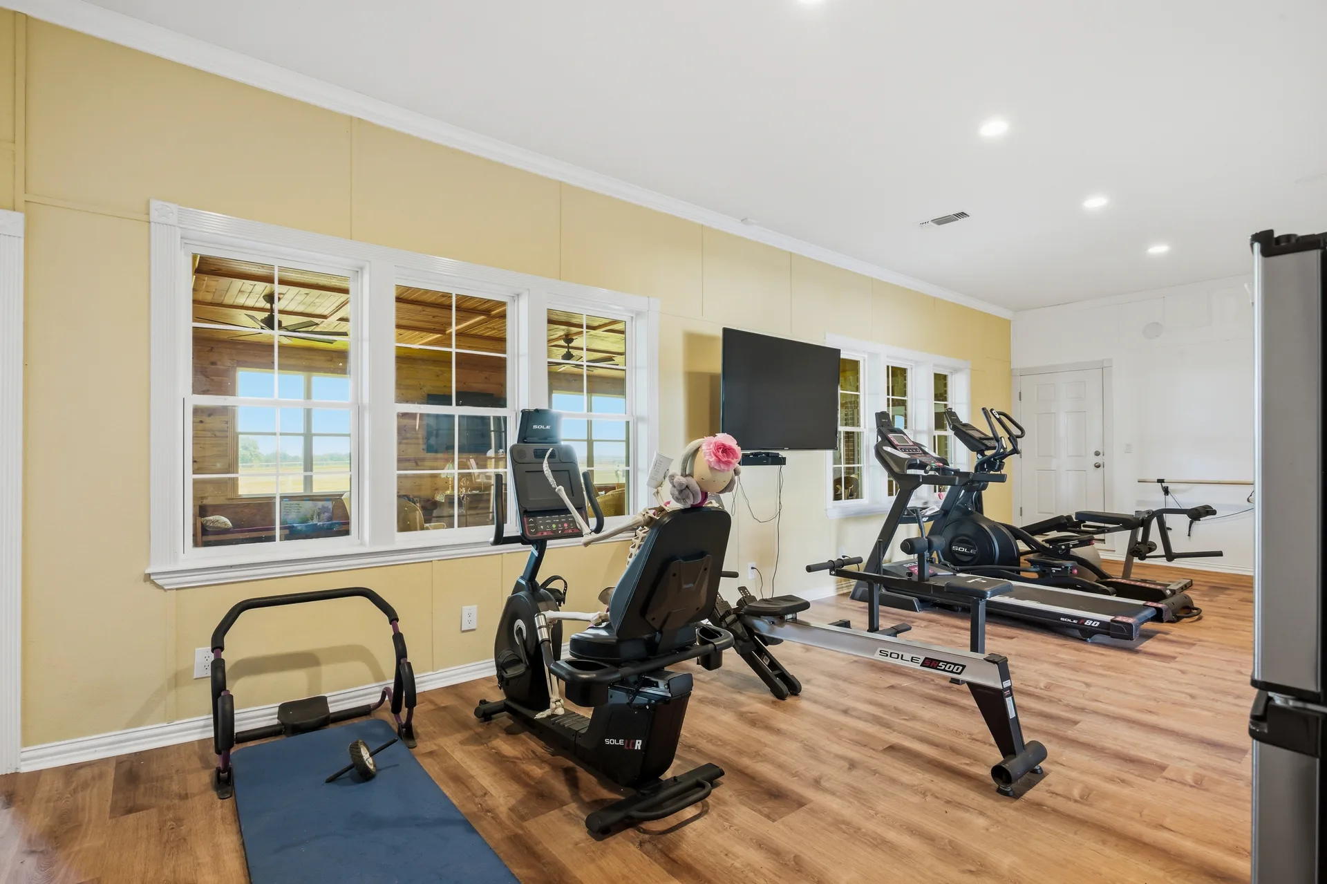 Home gym with exercise equipment