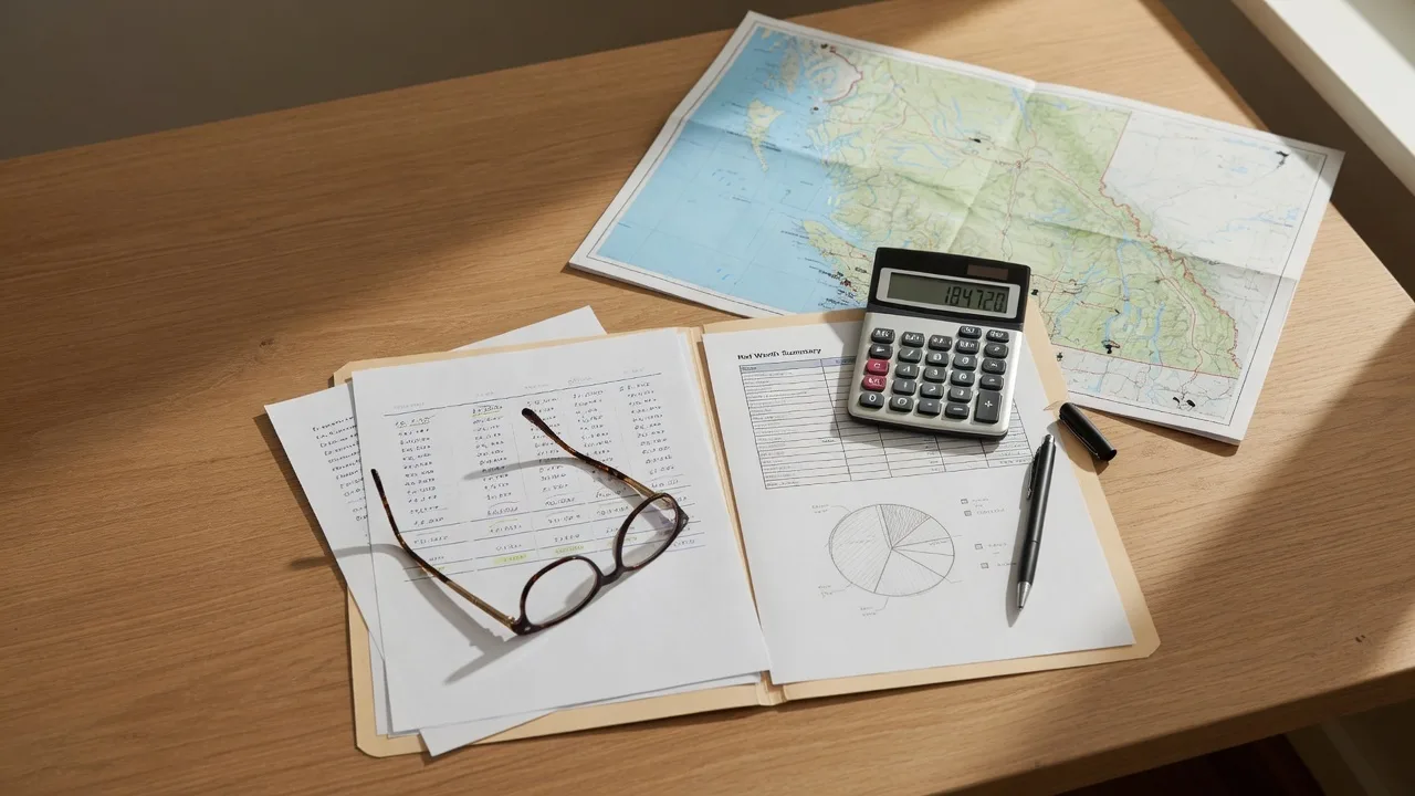 Financial planning documents and calculator on a desk