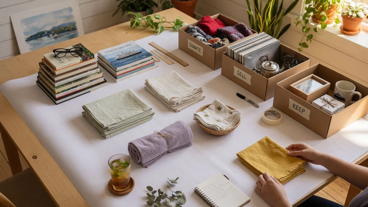 Neatly organized and sorted items ready for decluttering