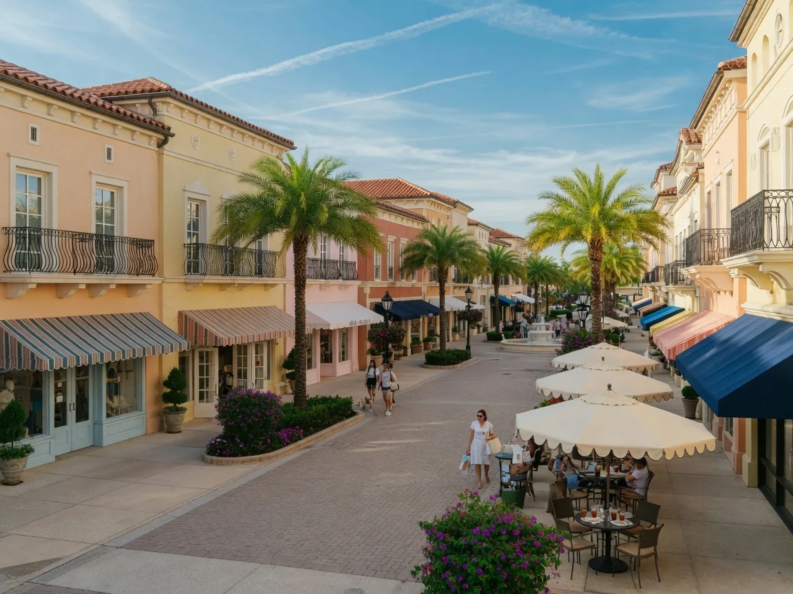 Main Street at Lakewood Ranch — a pedestrian-friendly shopping district with boutiques, restaurants, and palm trees