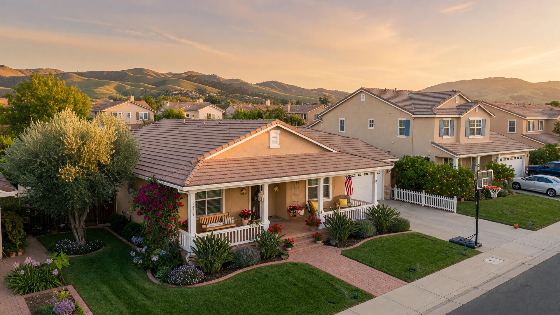 Peaceful suburban neighborhood in Murrieta with warm golden-hour light