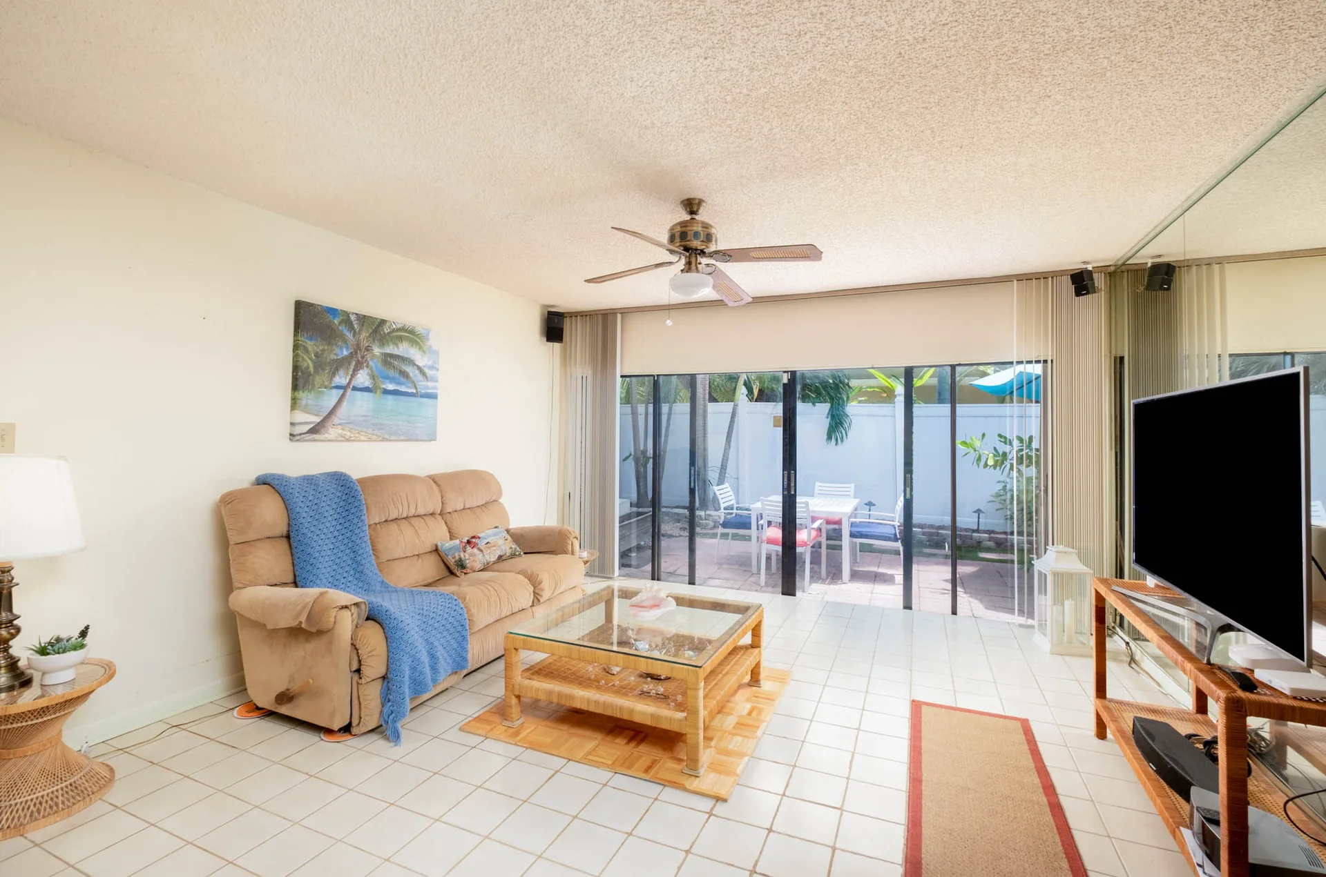 Living room with natural light from sliding glass doors