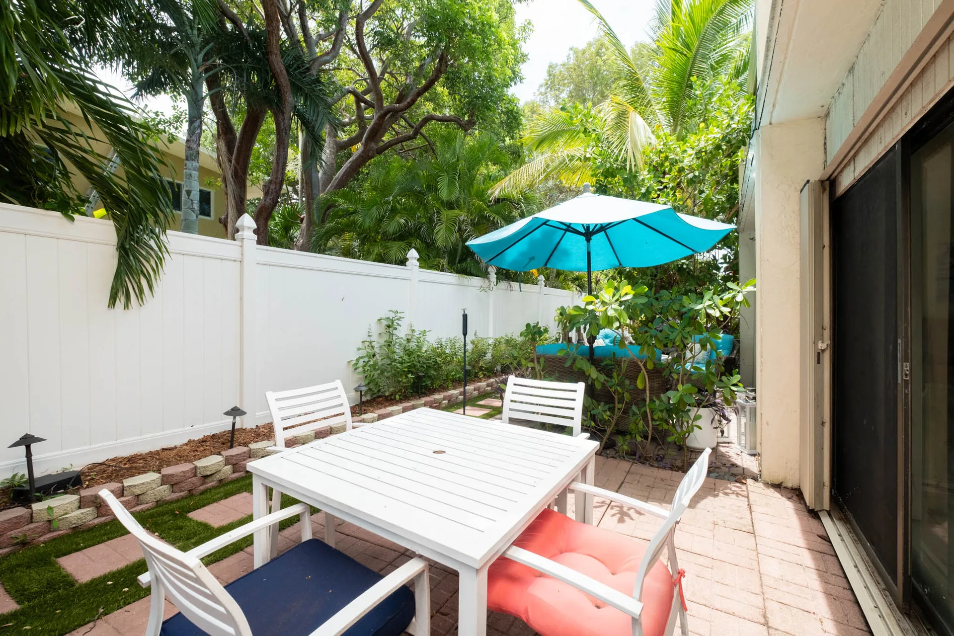 Private backyard patio seating area