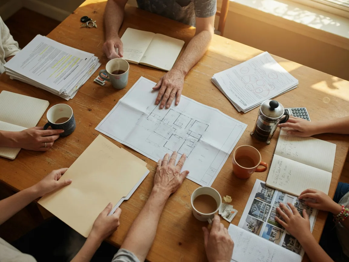 Family gathered around a kitchen table — the 7 D's of real estate