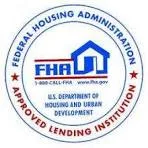 Circular blue and black logo for the Federal Housing Administration, and the U.S. Department of Housing and Urban Development