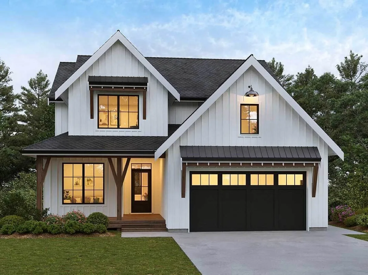 Exterior view of a modern farmhouse at 5353 Championship Drive in Linden, Michigan