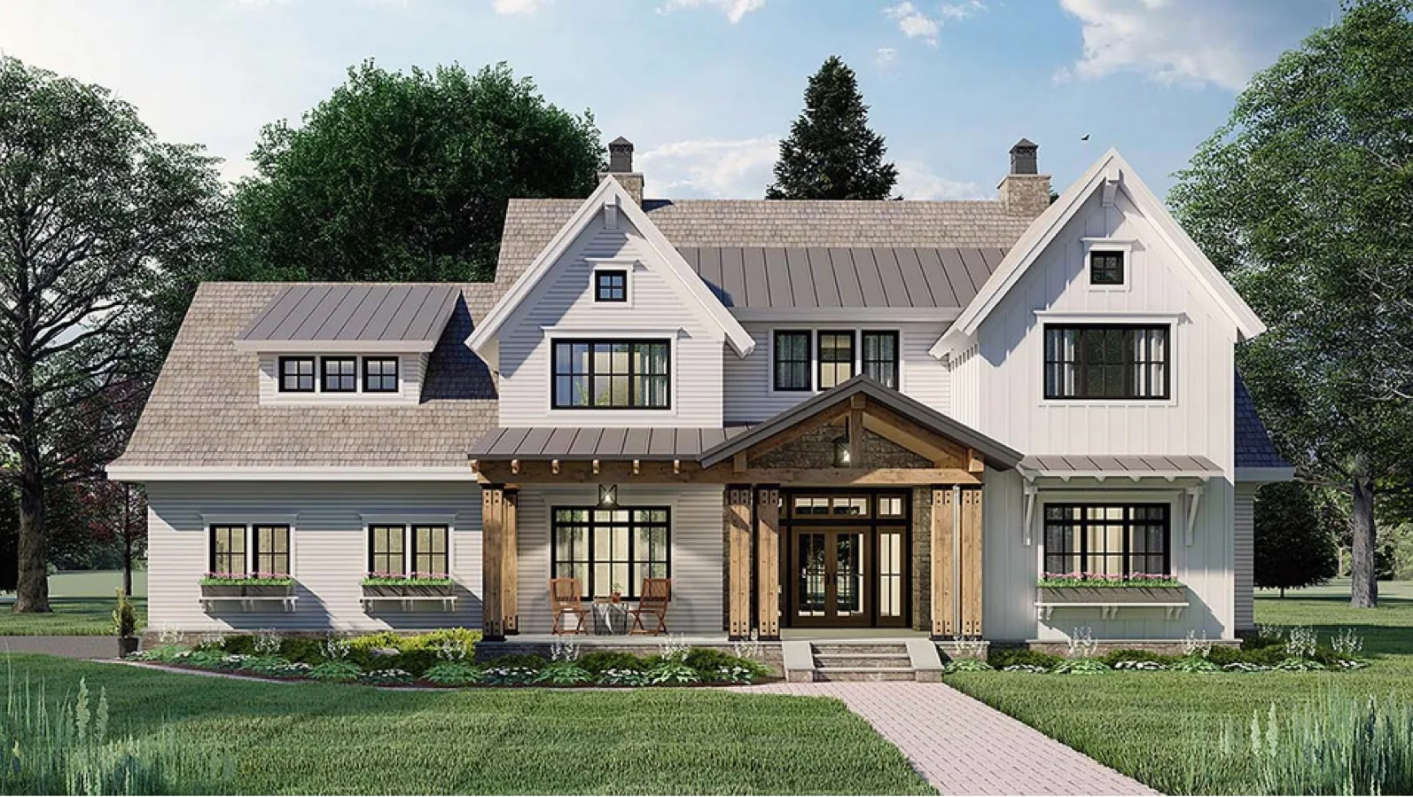 Exterior farmhouse facade of a home at 6 Timber Trail in Fenton, Michigan
