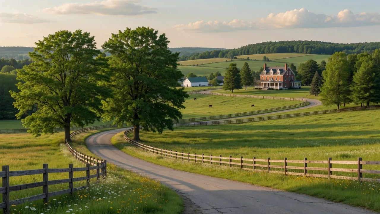 Expansive rural landscape in King Township with rolling green countryside and mature trees