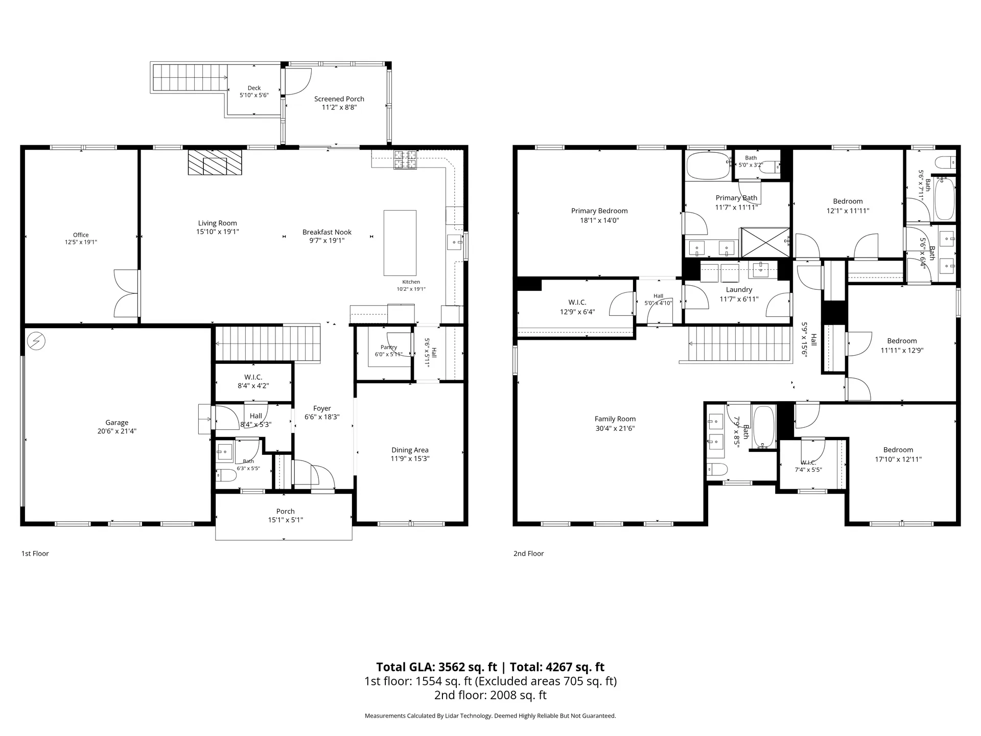 Black and white 2D architectural floor plan diagram showing the first and second floor layouts