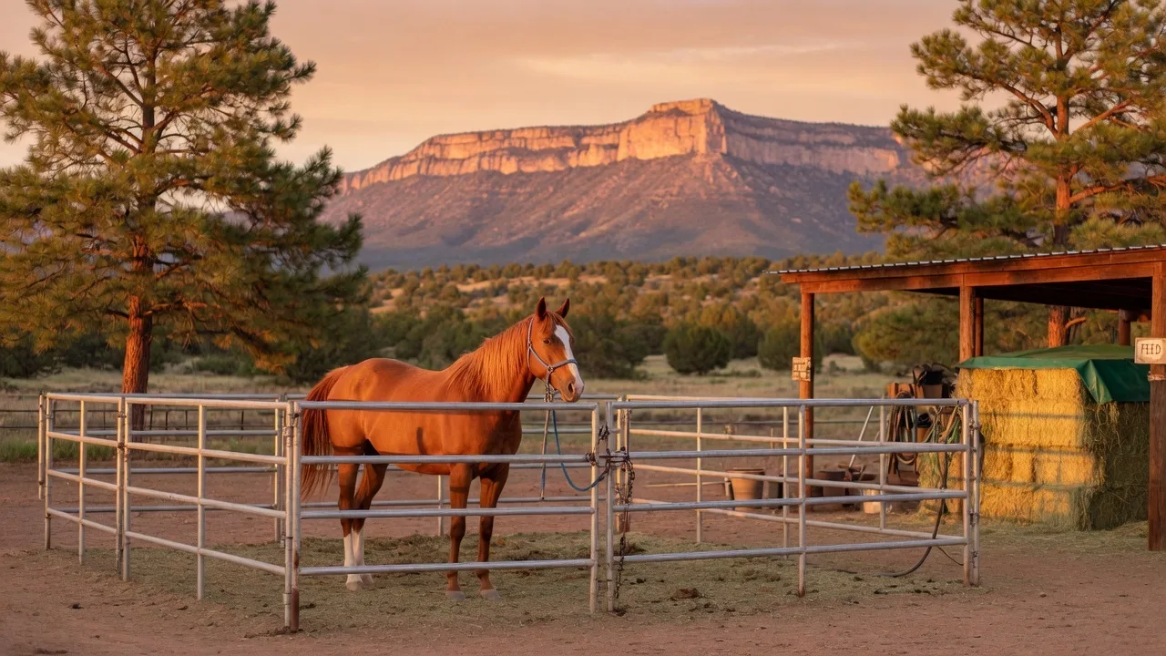 Horse corral at a rural Arizona property during golden hour