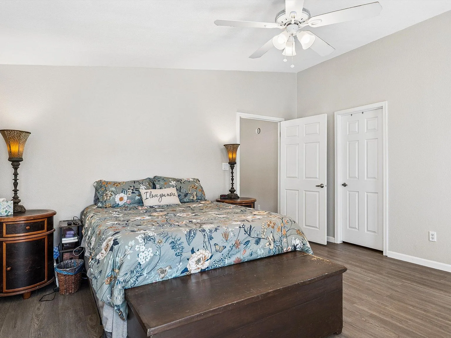 Master bedroom with neutral decor