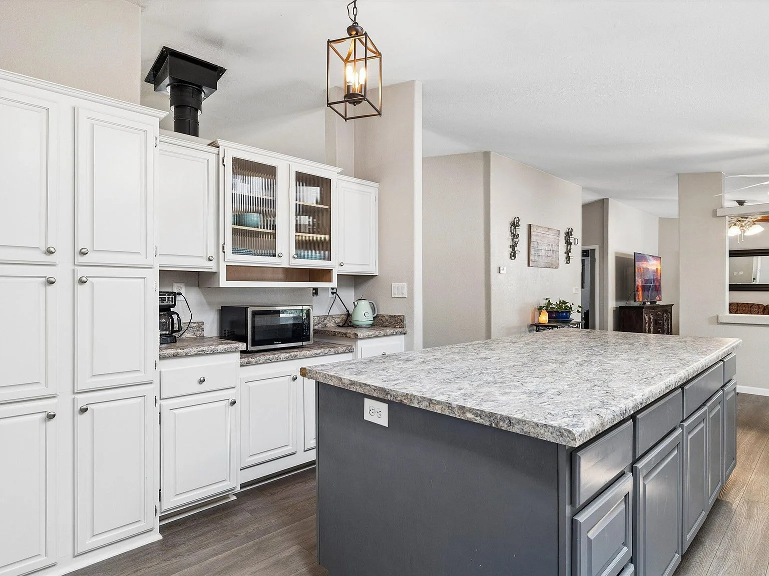 Remodeled kitchen with massive center island