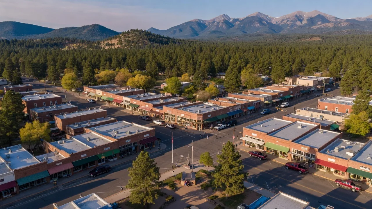 Downtown Williams, Arizona commercial district from above
