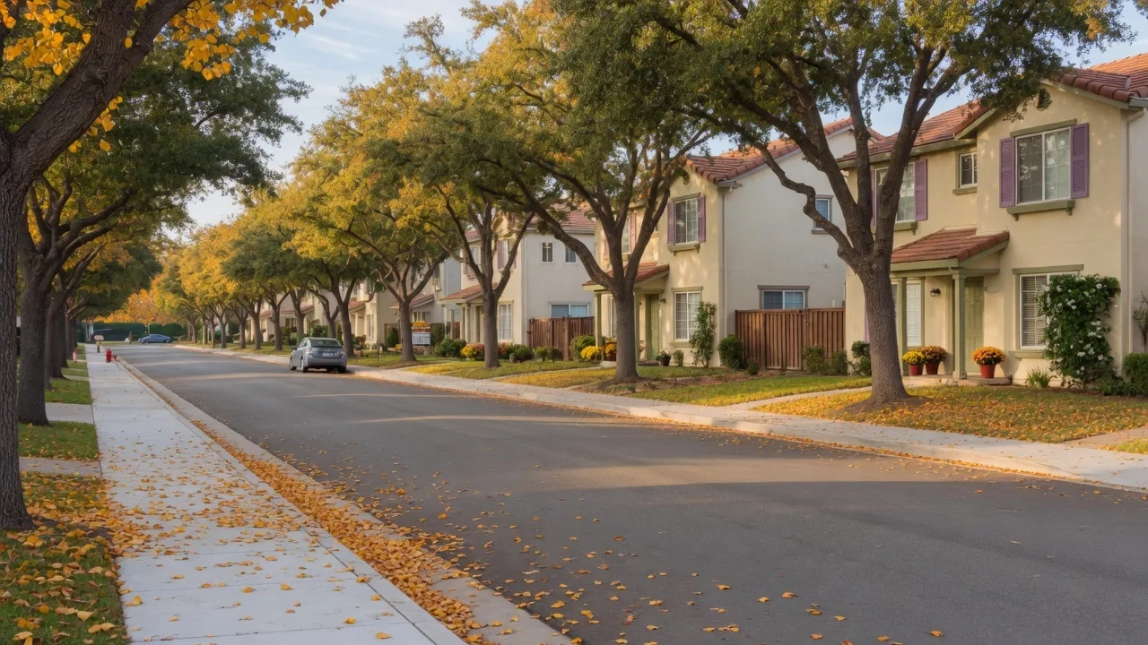Tree-lined suburban street in the Oak Glen neighborhood, Concord, CA