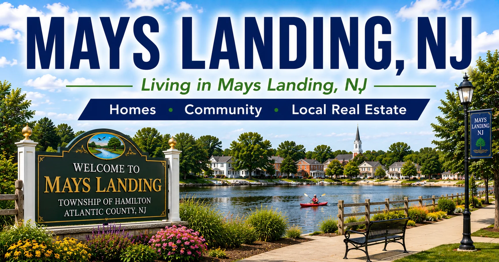 Scenic view of Mays Landing, NJ featuring the waterfront and local landmarks