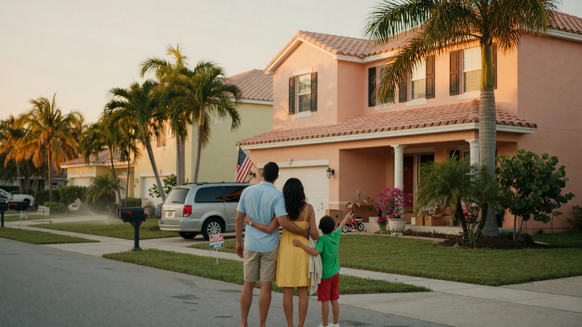 Suburban Florida home with landscaped front yard and paved driveway