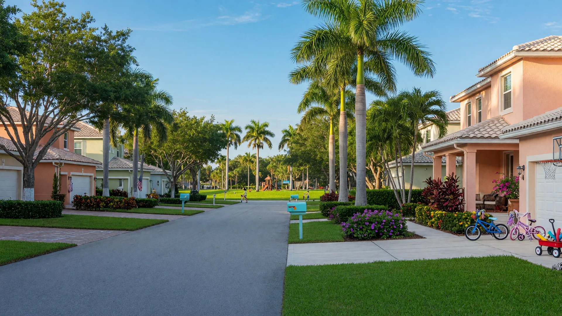 Family-friendly neighborhood in Boca Raton, Florida with tree-lined streets and well-maintained homes