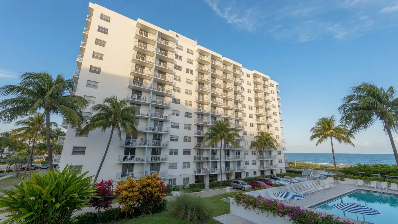 Modern condo building near the beach in South Florida