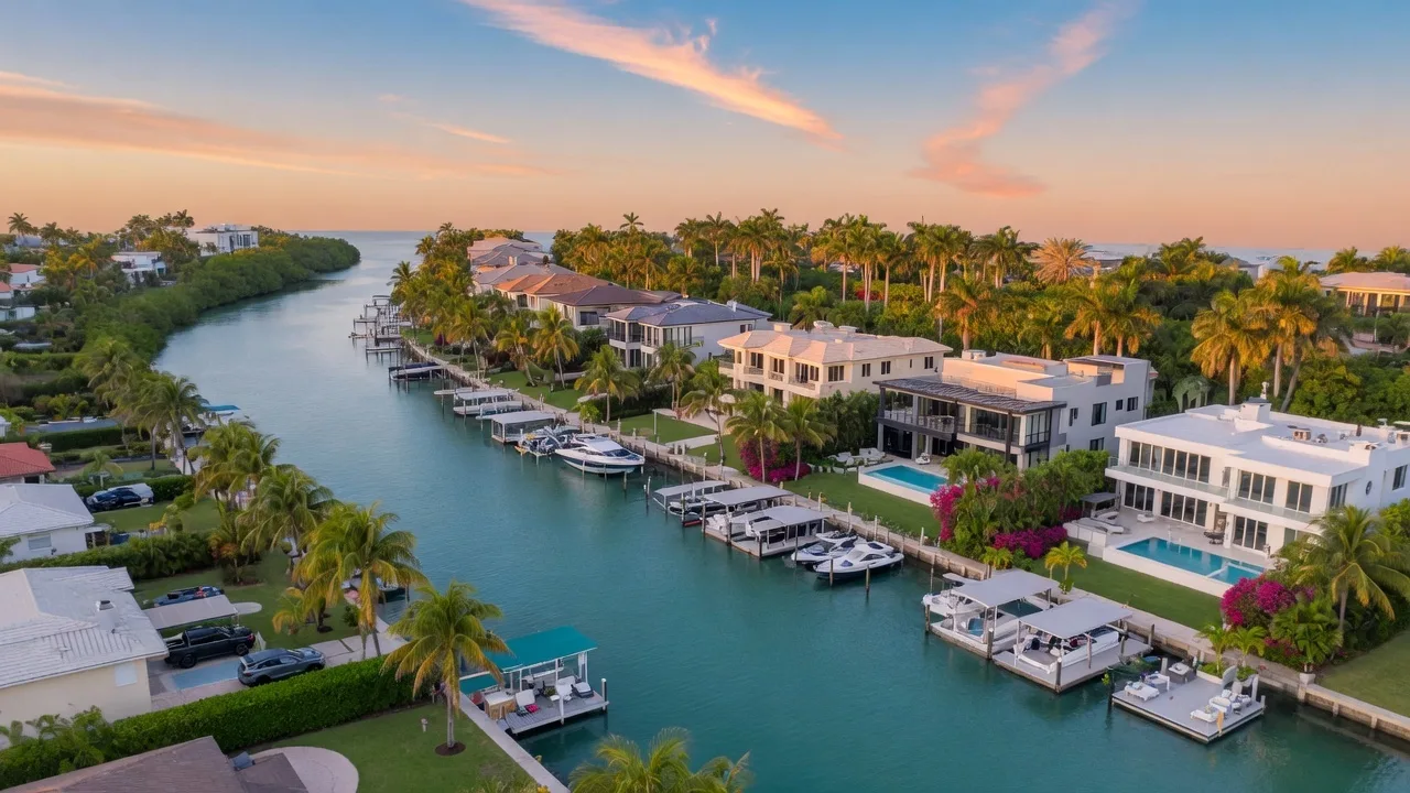 Luxury waterfront homes along the Intracoastal Waterway in South Florida
