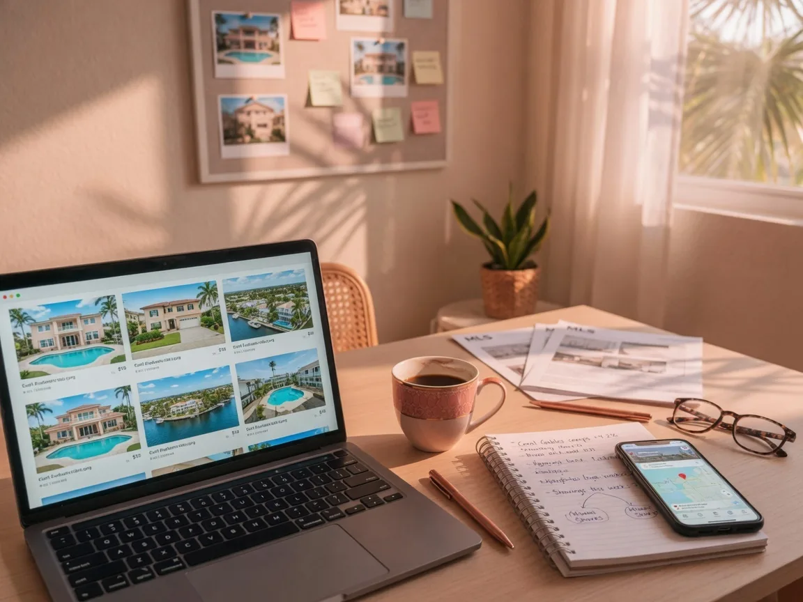 Real estate agent reviewing documents at a desk