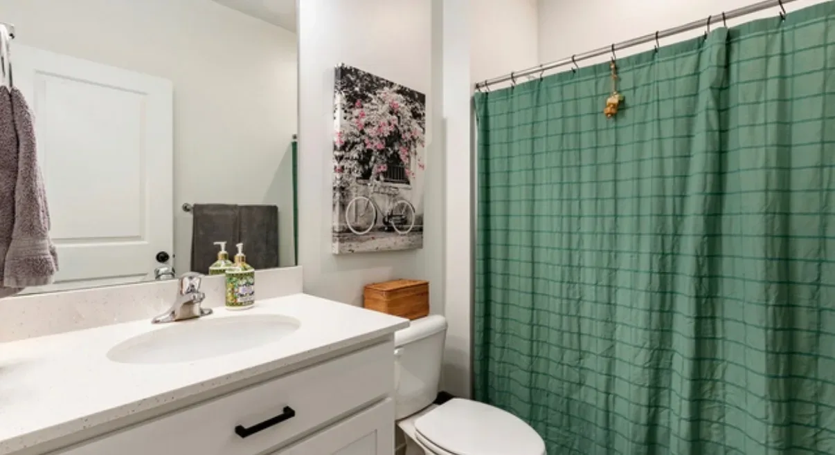 Secondary bathroom with vanity and shower