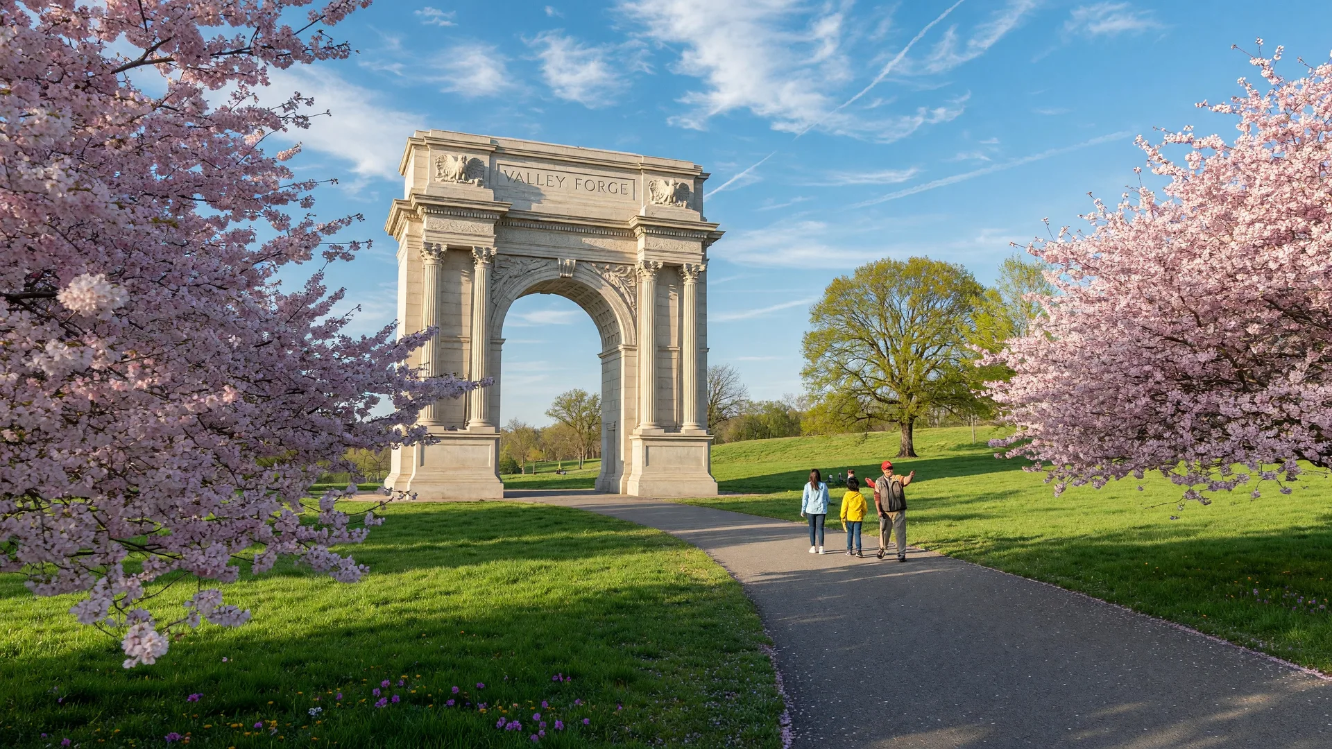 Valley Forge National Historical Park with the National Memorial Arch in spring bloom