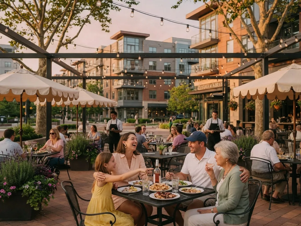 Outdoor restaurant and shopping plaza in King of Prussia Town Center