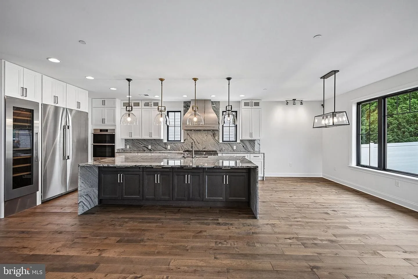Kitchen with dual waterfall island detail