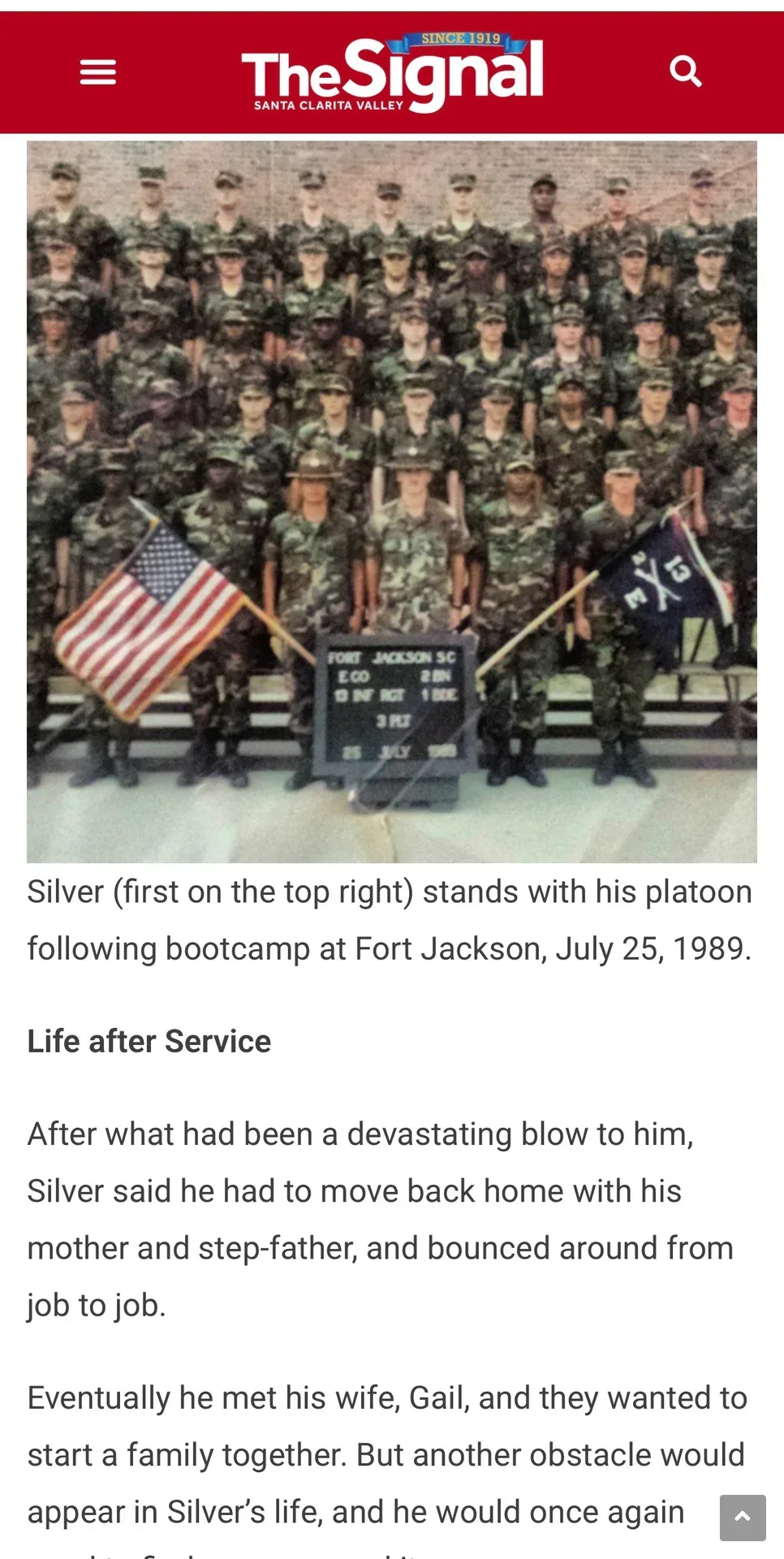 Sam Silver's U.S. Army platoon graduation photo at Fort Jackson, South Carolina, July 25, 1989