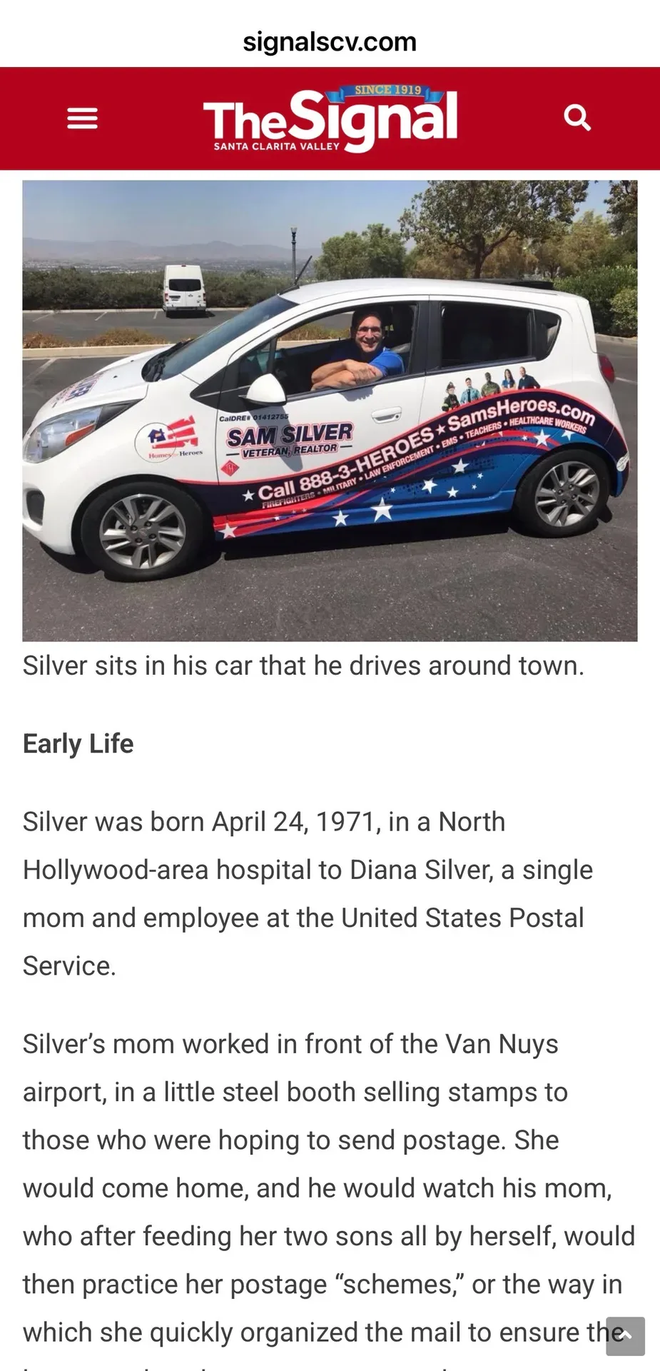 Sam Silver's branded Veterans Realtor car wrap featuring patriotic motifs and SamsHeroes.com, demonstrating his commitment to serving veterans