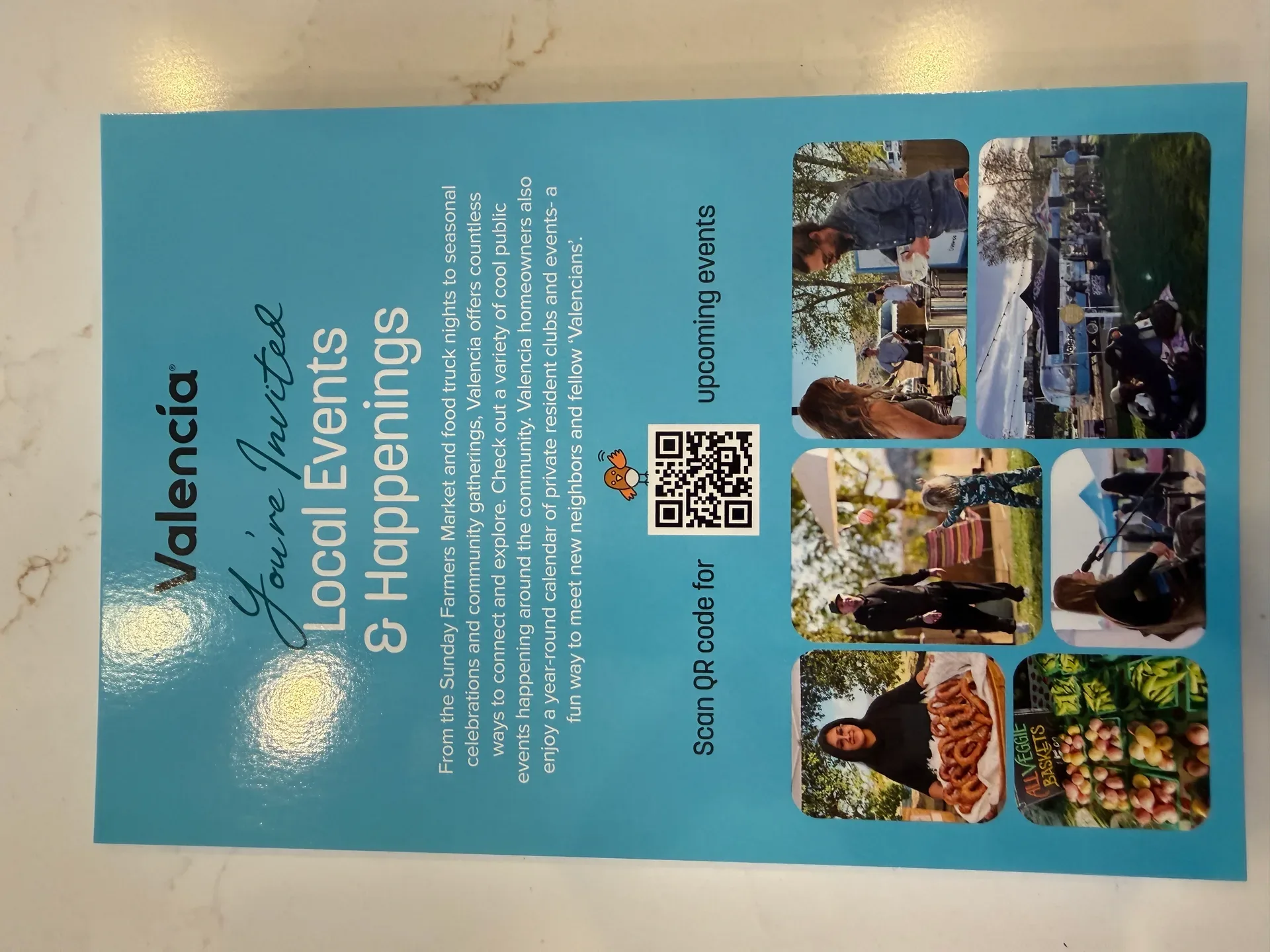 Santa Clarita Valley community flyer promoting local events, farmers markets, and live music