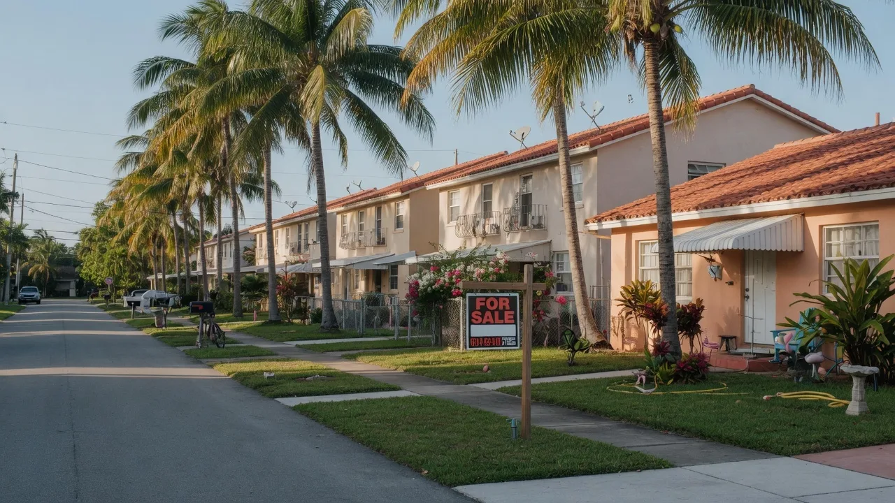 South Florida residential neighborhood with palm trees and homes on a sunny morning