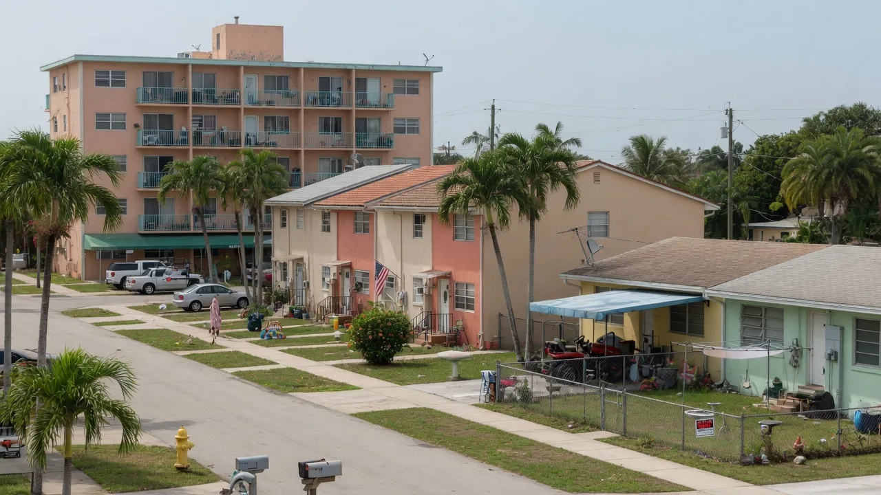 South Florida street with condos, townhouses, and single-family homes