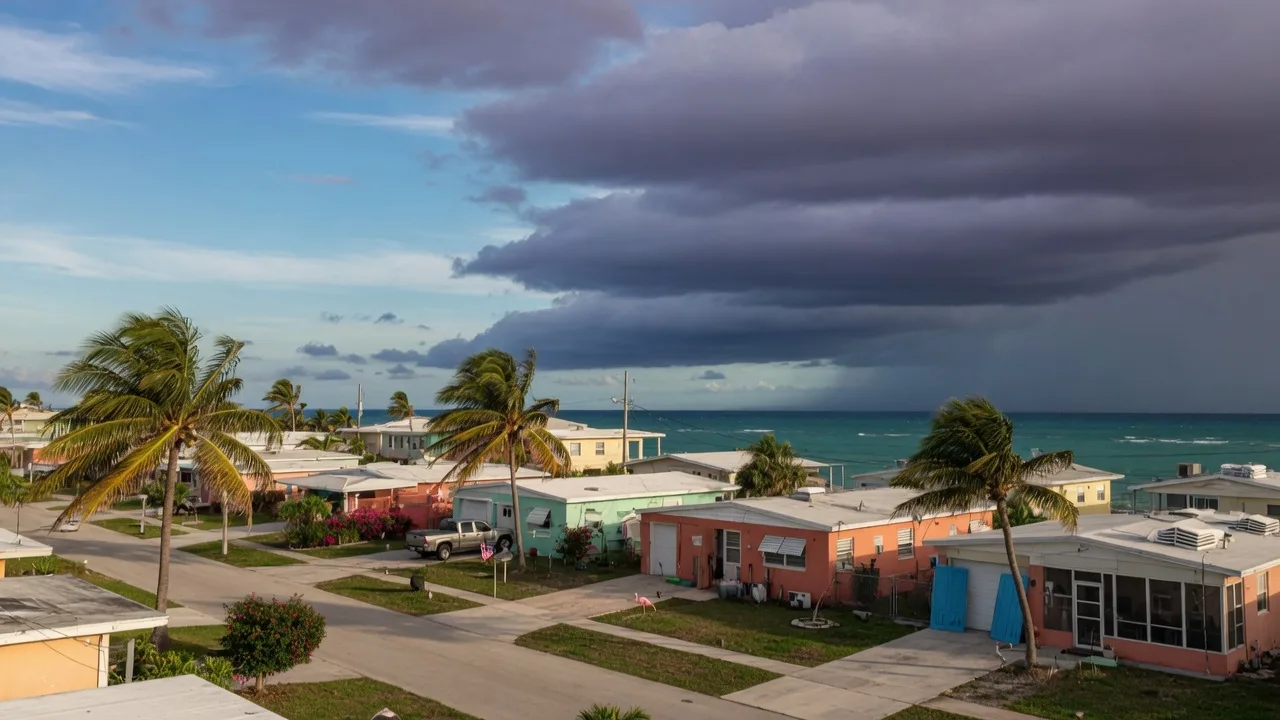 South Florida government building with residential neighborhood in background
