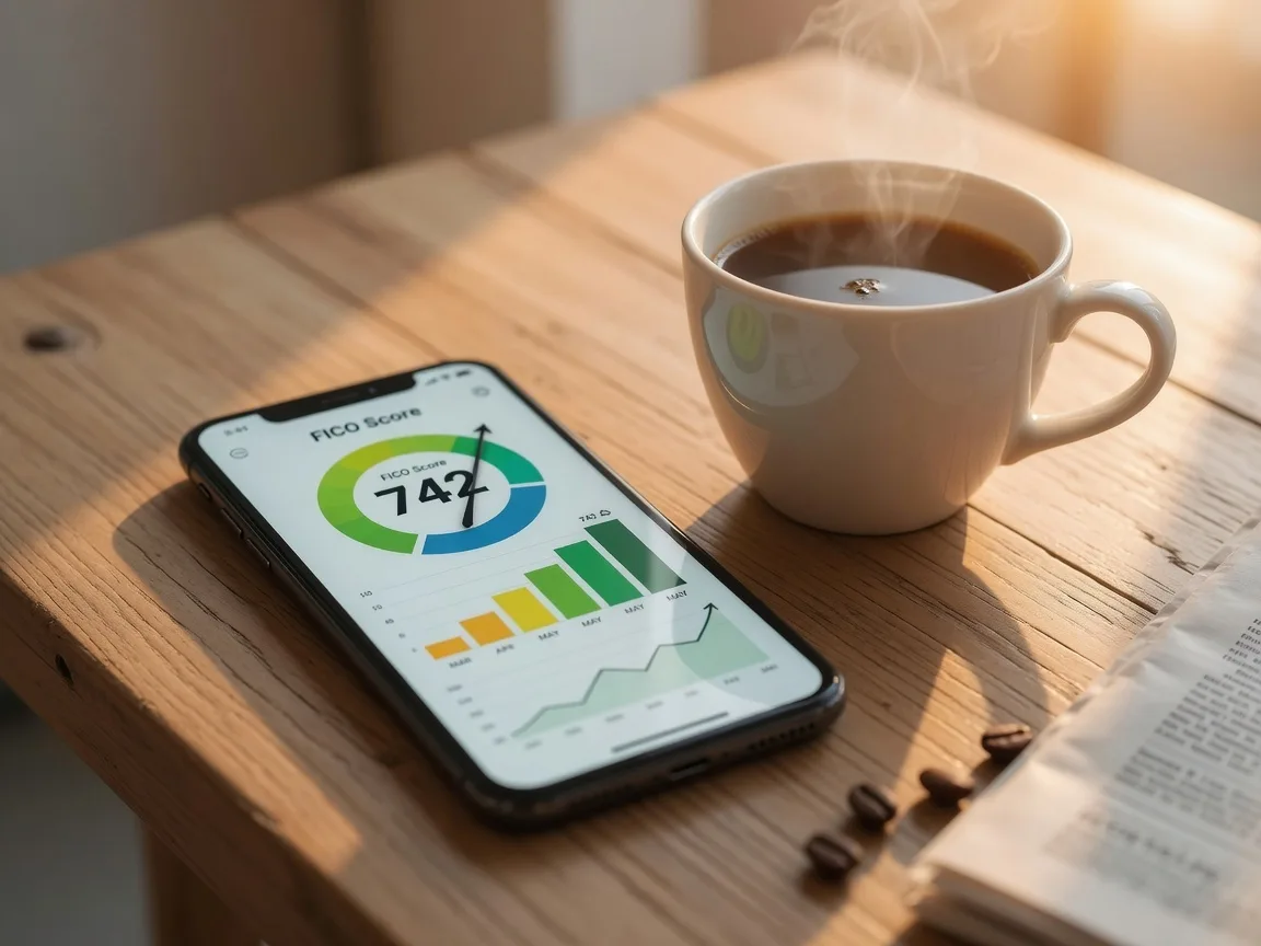 Credit score on a smartphone screen representing financial readiness for buying a home