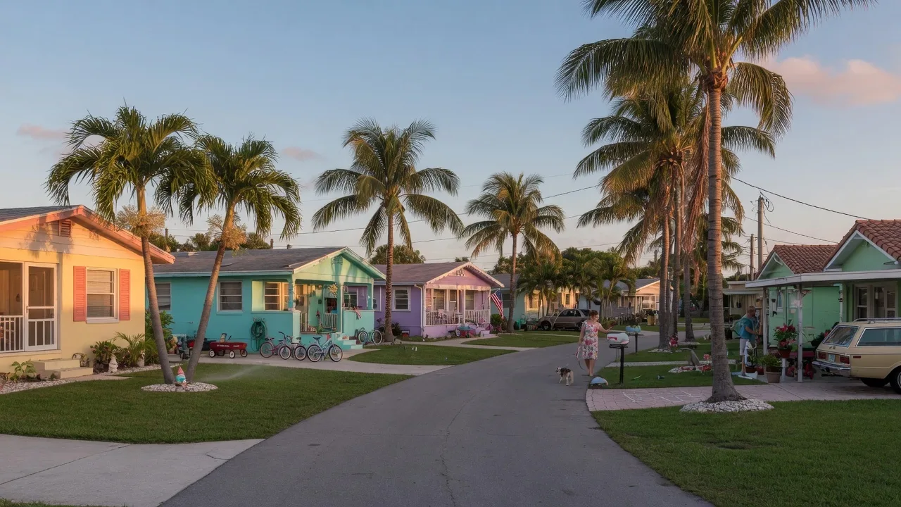 Residential street in Delray Beach with palm trees and homes