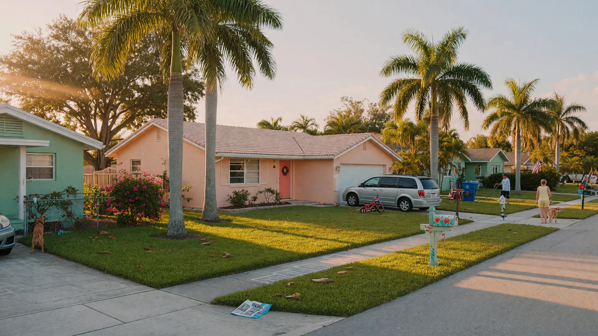 South Florida residential neighborhood with palm trees and family homes