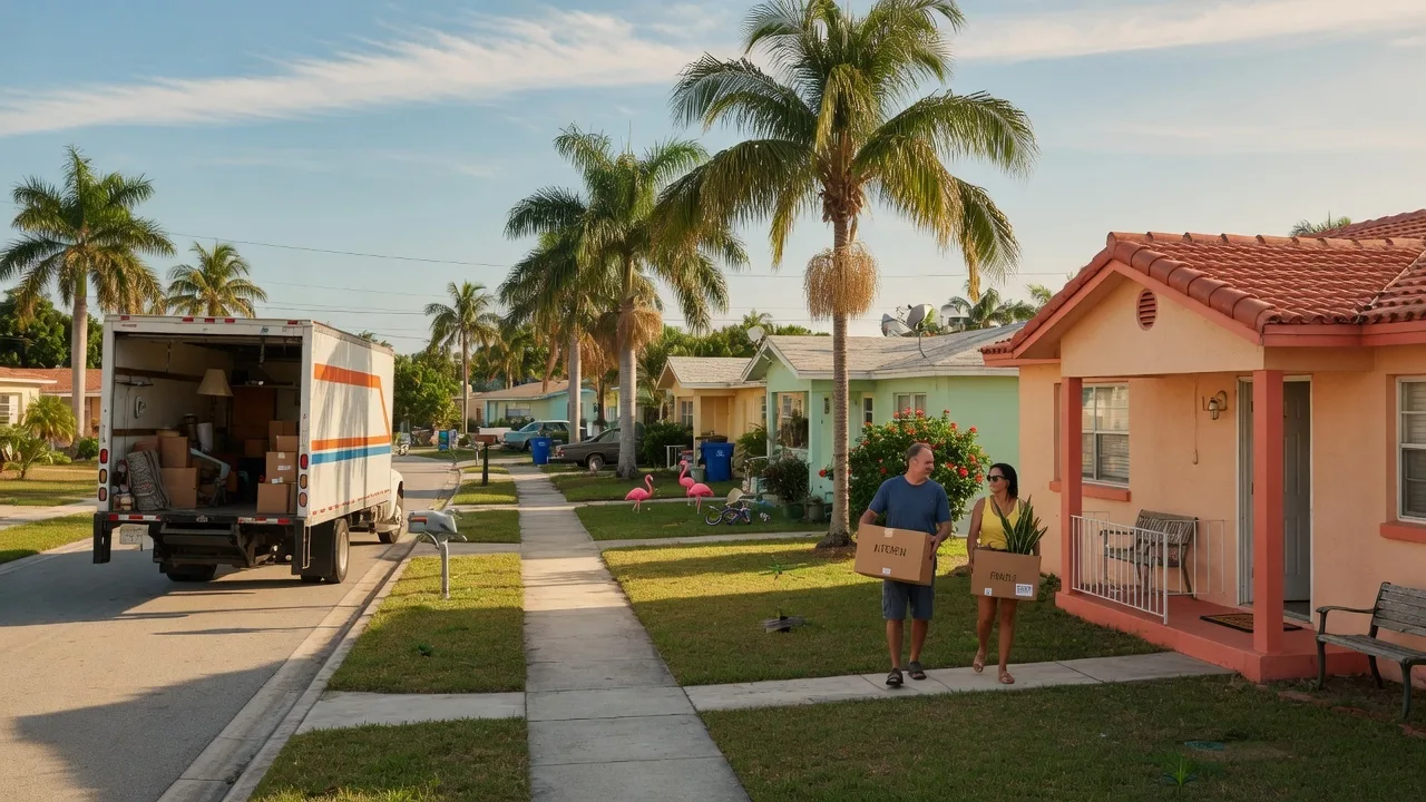 Moving truck on a palm-tree-lined South Florida street