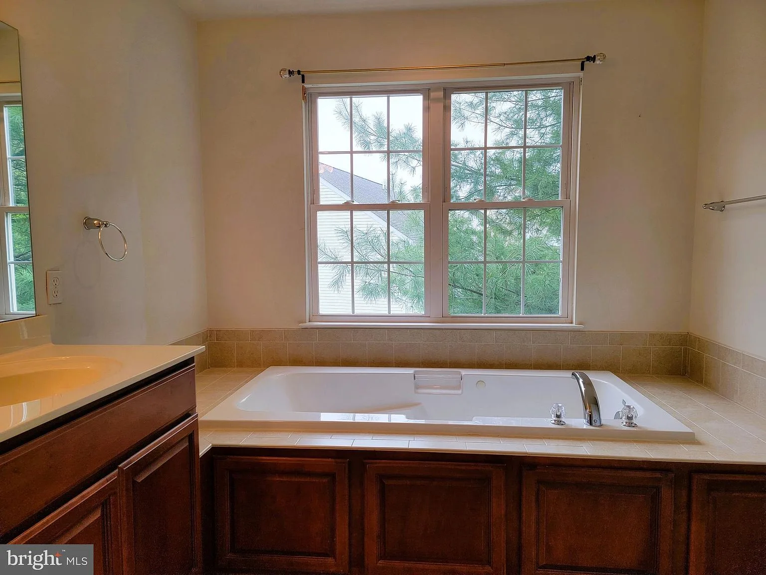 Soaking tub area with natural light