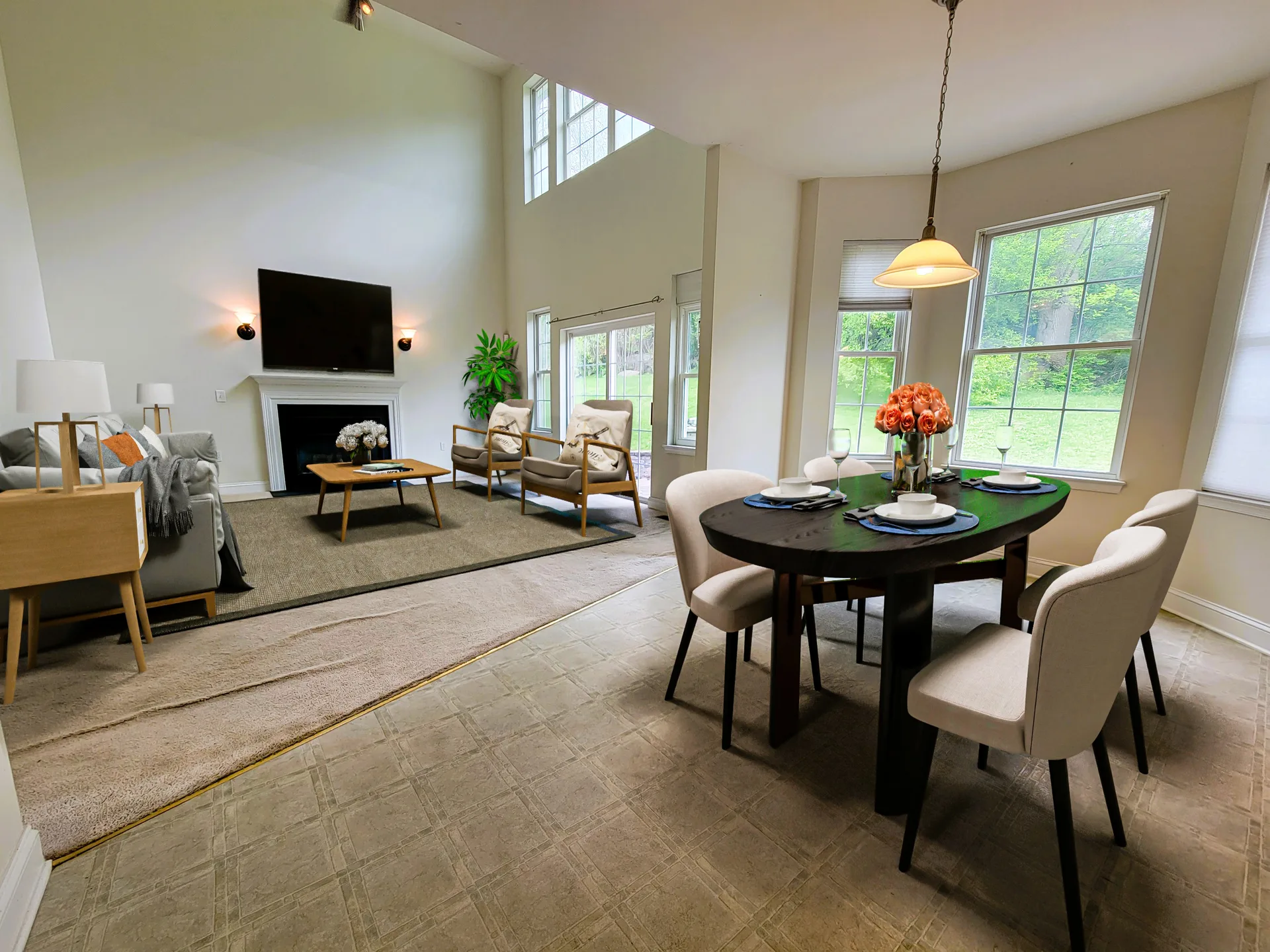 Open-concept living and dining room