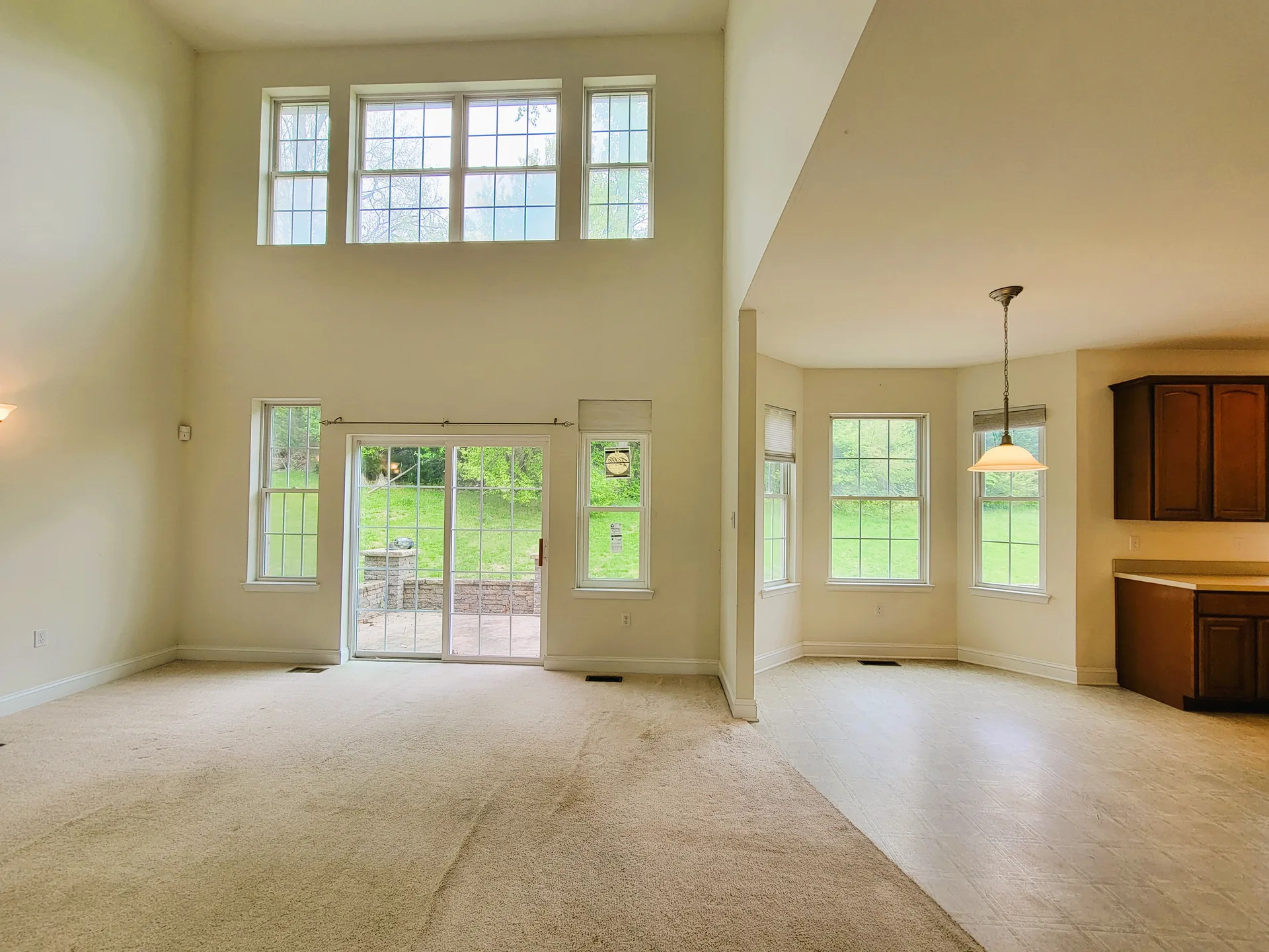 Vaulted living area with natural light